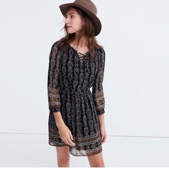 Madewell Lace-up Dress in Burnished Floral - Picture 1 of 2